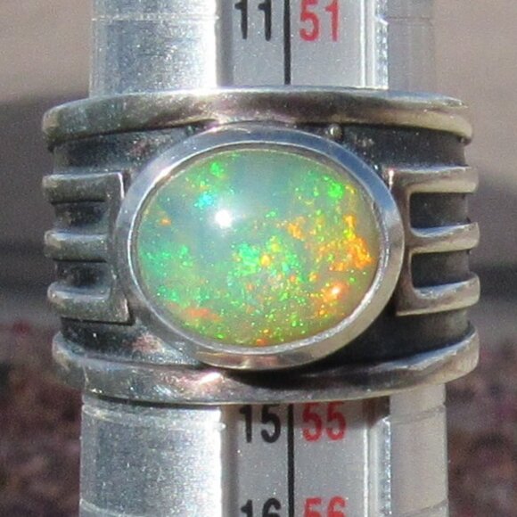 Beautiful Flashy Sterling Silver Large Opal Ring Wide Band Size 7 Fits 6.5-6.75 - Picture 8 of 16